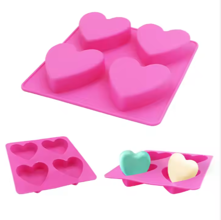 4 Cavity 3D Heart Silicone Mold for Cake & Soap